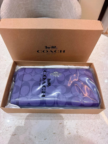 Coach Purple Signature Canvas Long Zip Around Wallet – Women’s Wallet