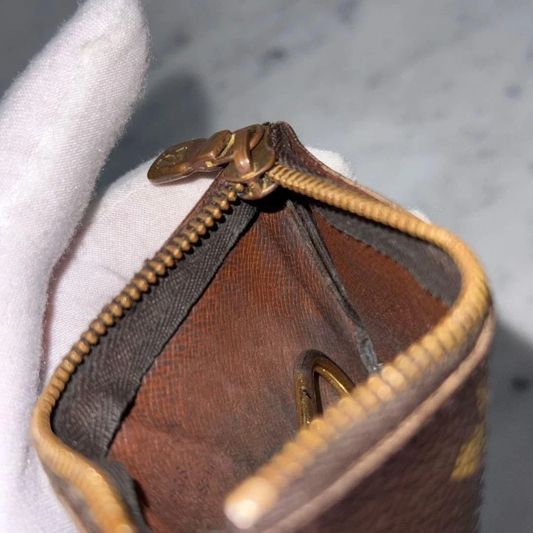 Brown Monogram Key Pouch – Compact Zipper Coin & Key Holder
