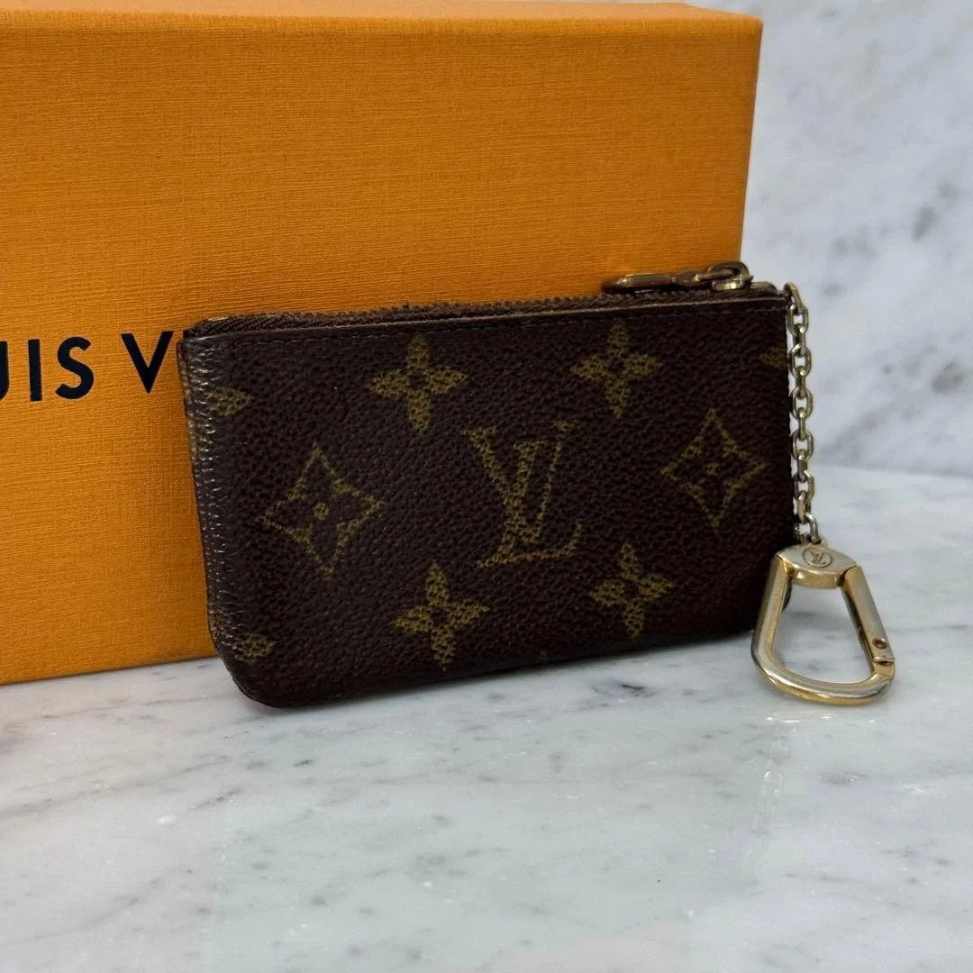 Brown Monogram Key Pouch – Compact Zipper Coin & Key Holder