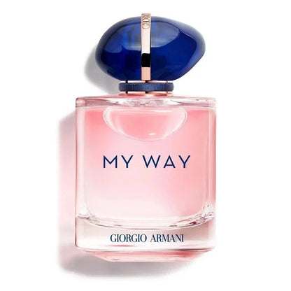 Perfume bottle labeled 'My Way' by Giorgio Armani on a white background