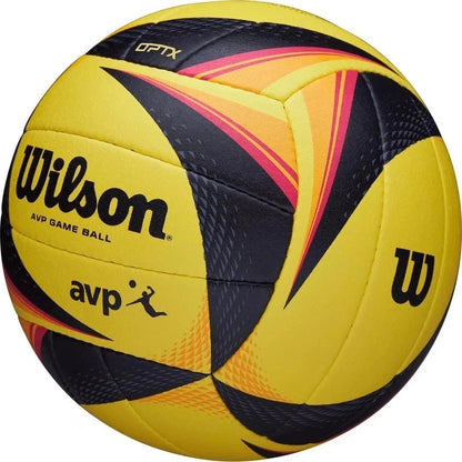 Yellow and black Wilson volleyball on a white background