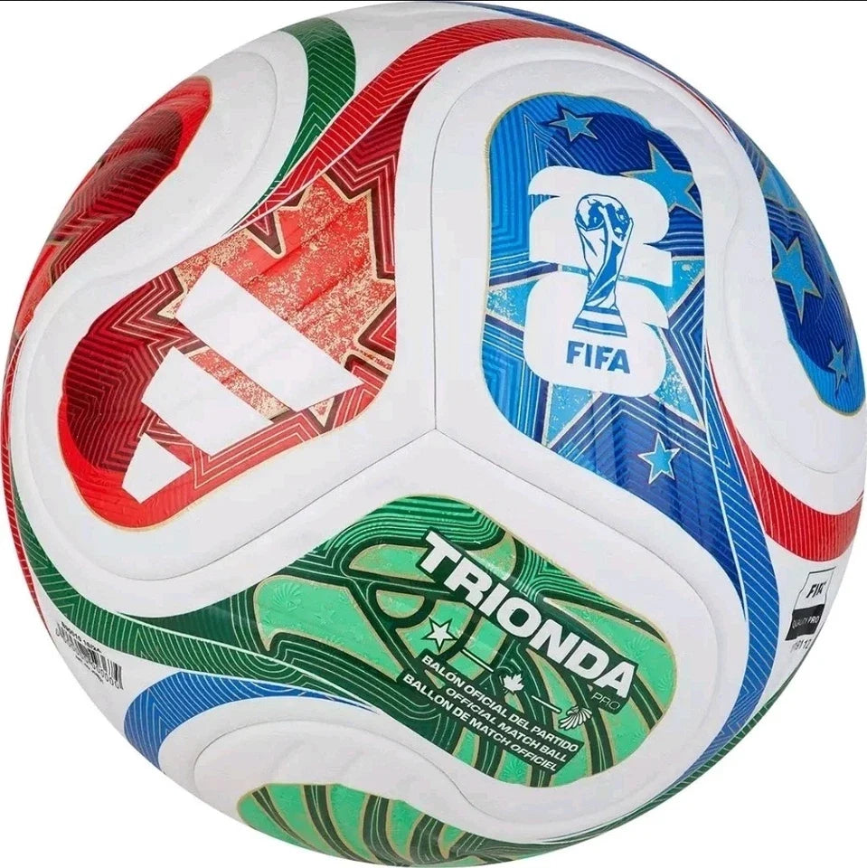 Colorful soccer ball with FIFA and Triband logos on a white background
