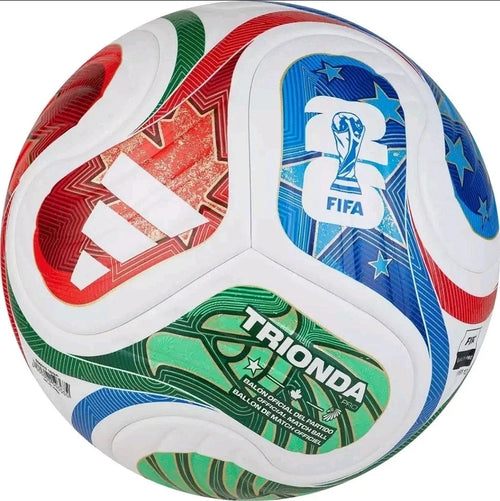 Colorful soccer ball with FIFA and Triband logos on a white background